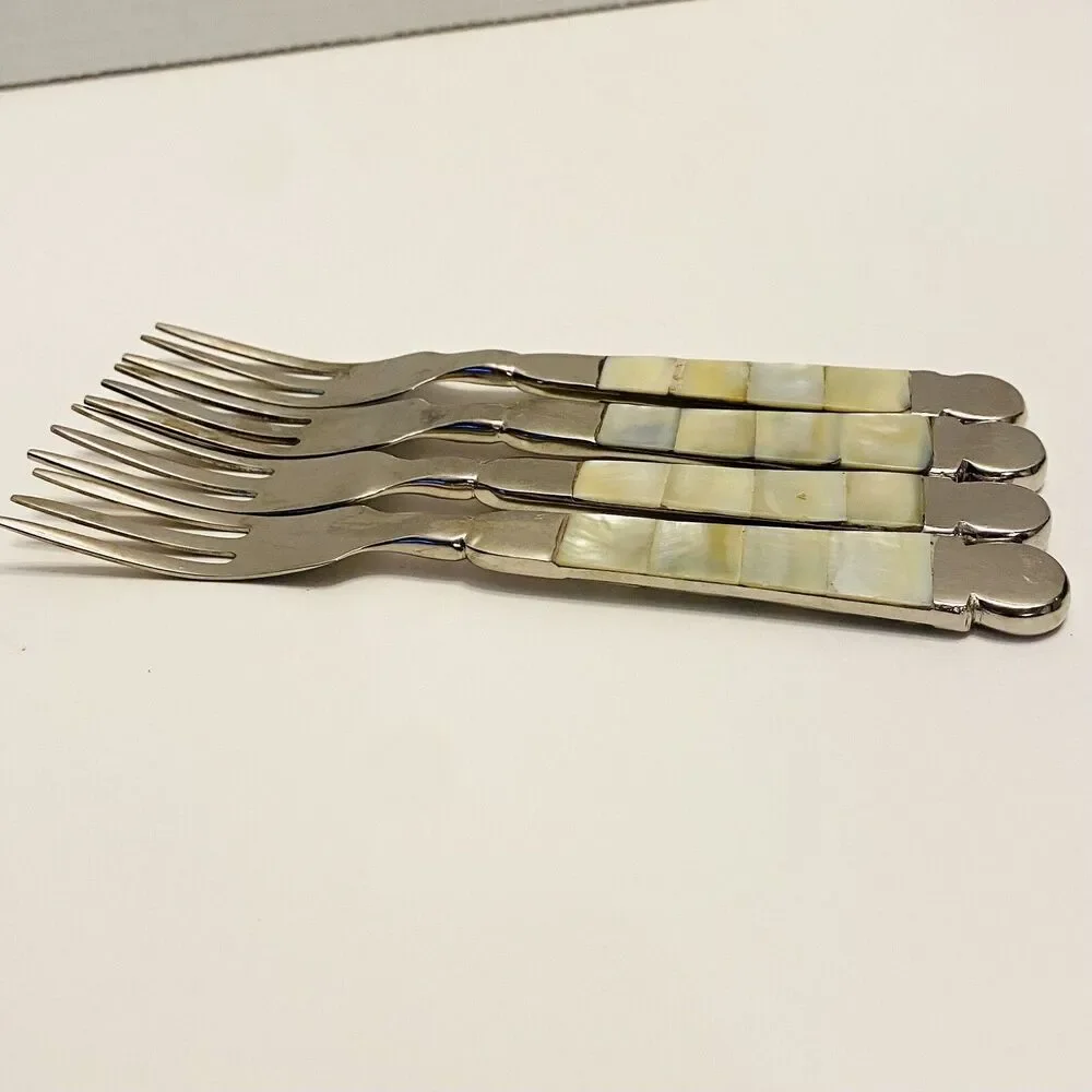 Towle Mother Of Pearl Seafood Forks Silver Plate Vintage Style India Qty Of 4